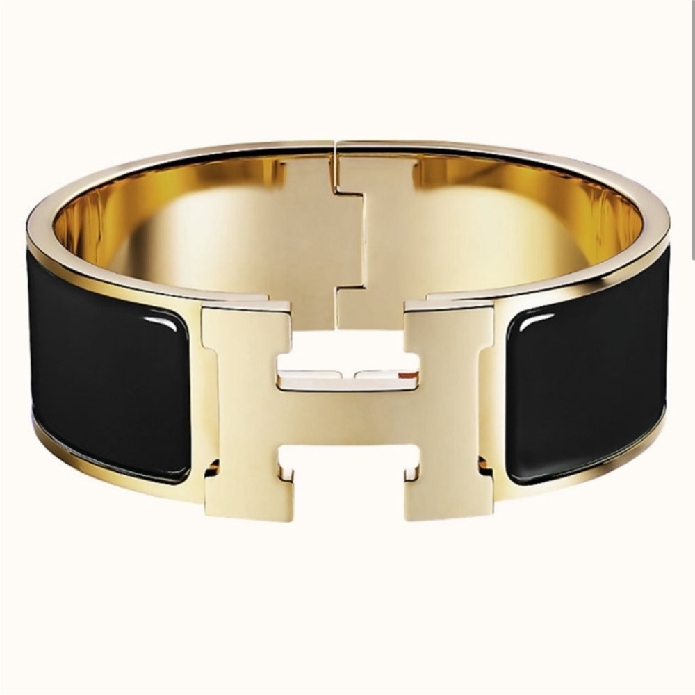 • Hermès • Black & Gold Wide H Clic Bracelet